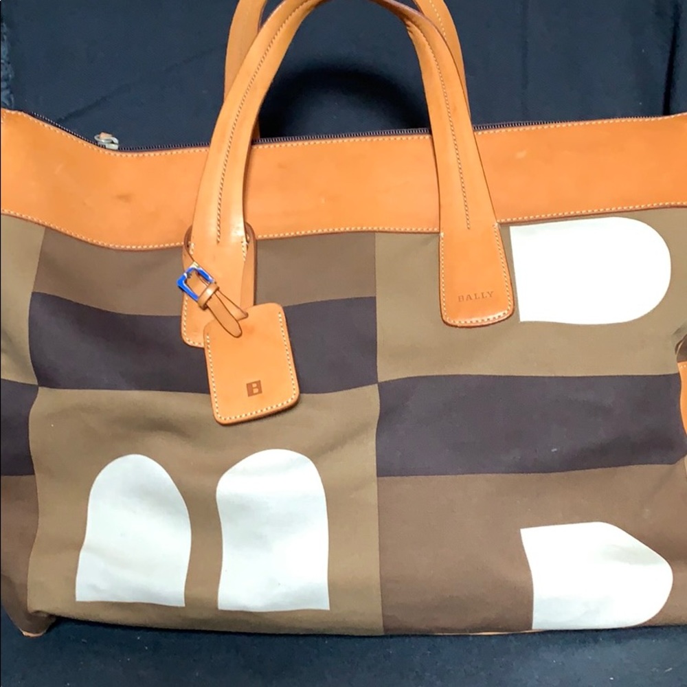 Bally Leather Canvas Oversized Tote Weekend Bag